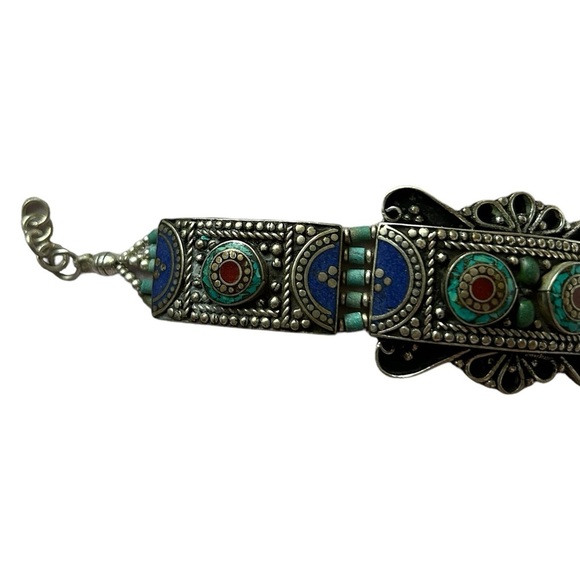 NEW Handmade Tibetan Silver with Genuine Lapis, Turquoise & Coral Bracelet. - Picture 4 of 8